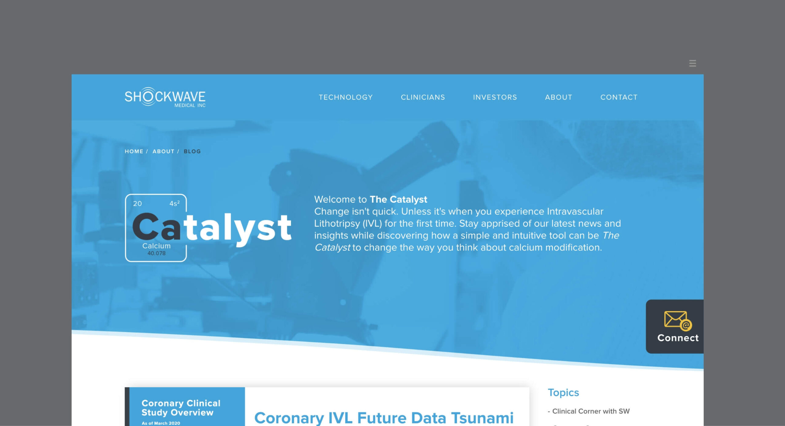 Screenshot of Shockwave Medical's new blog section called the "catalyst" developed and designed by The Experience Design Studio.