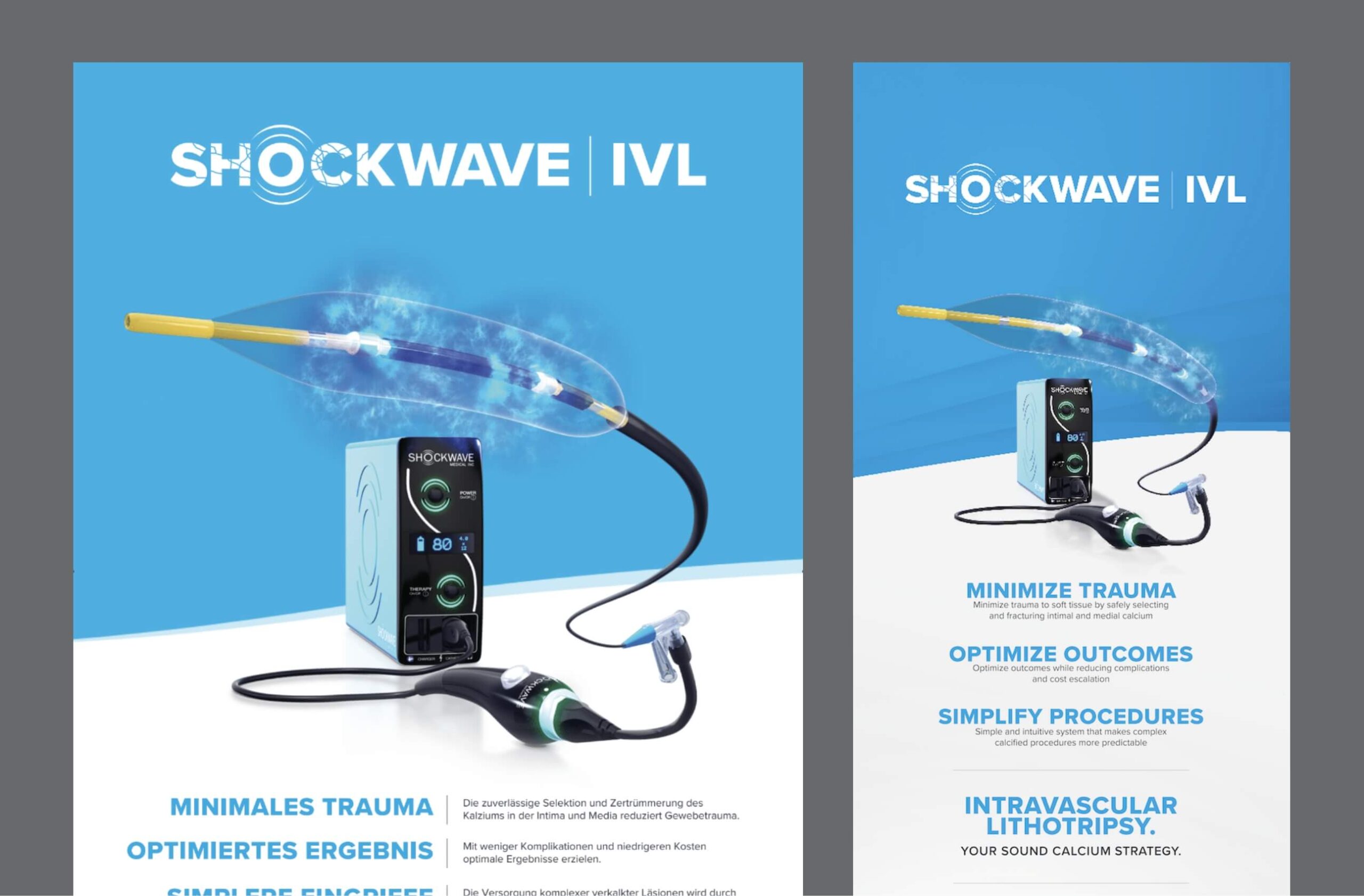 Shockwave Medical IVL device is displayed on a branded white and blue background, emphasizing key value messaging.