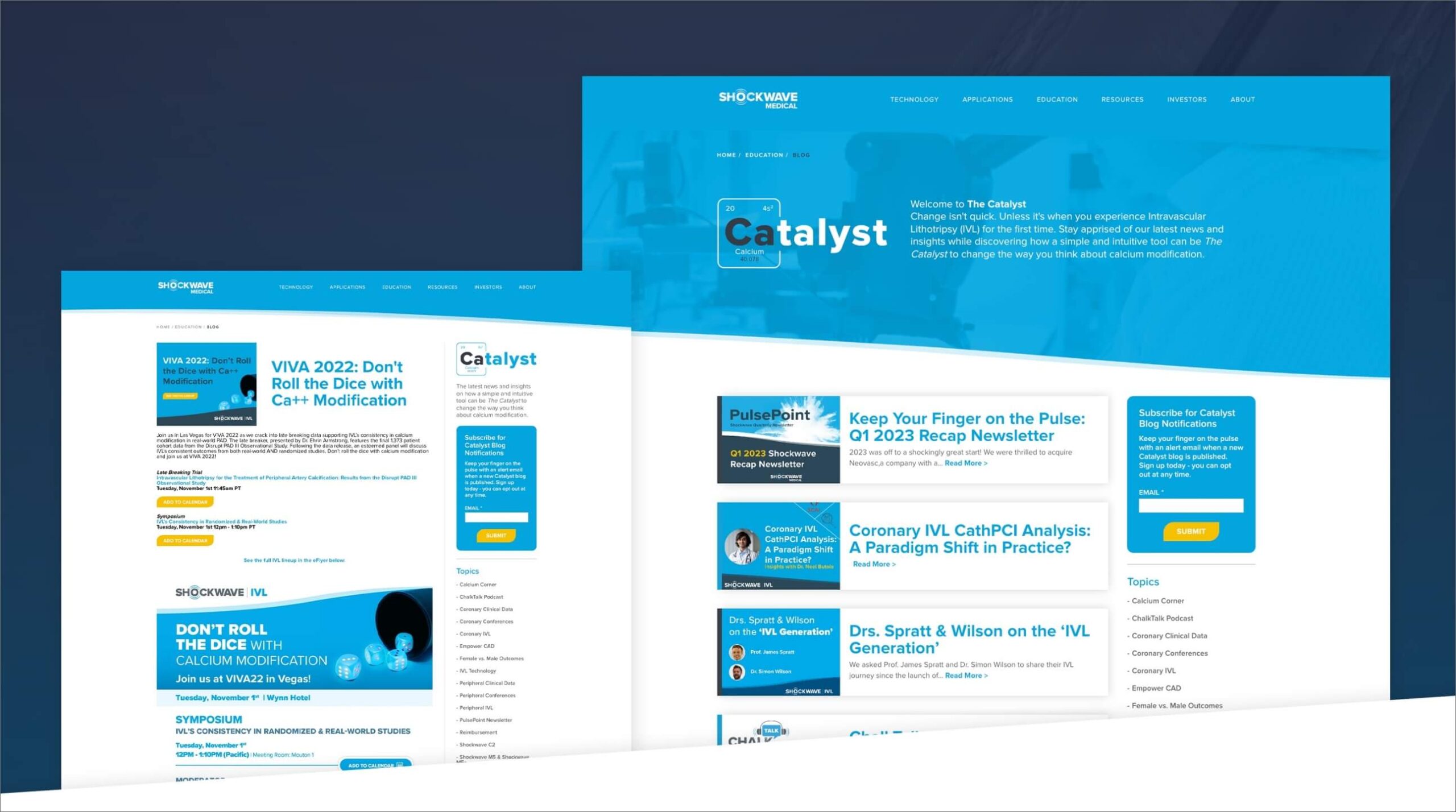 Screenshot of Shockwave Medical's blog created by XDS during the brand's design project.