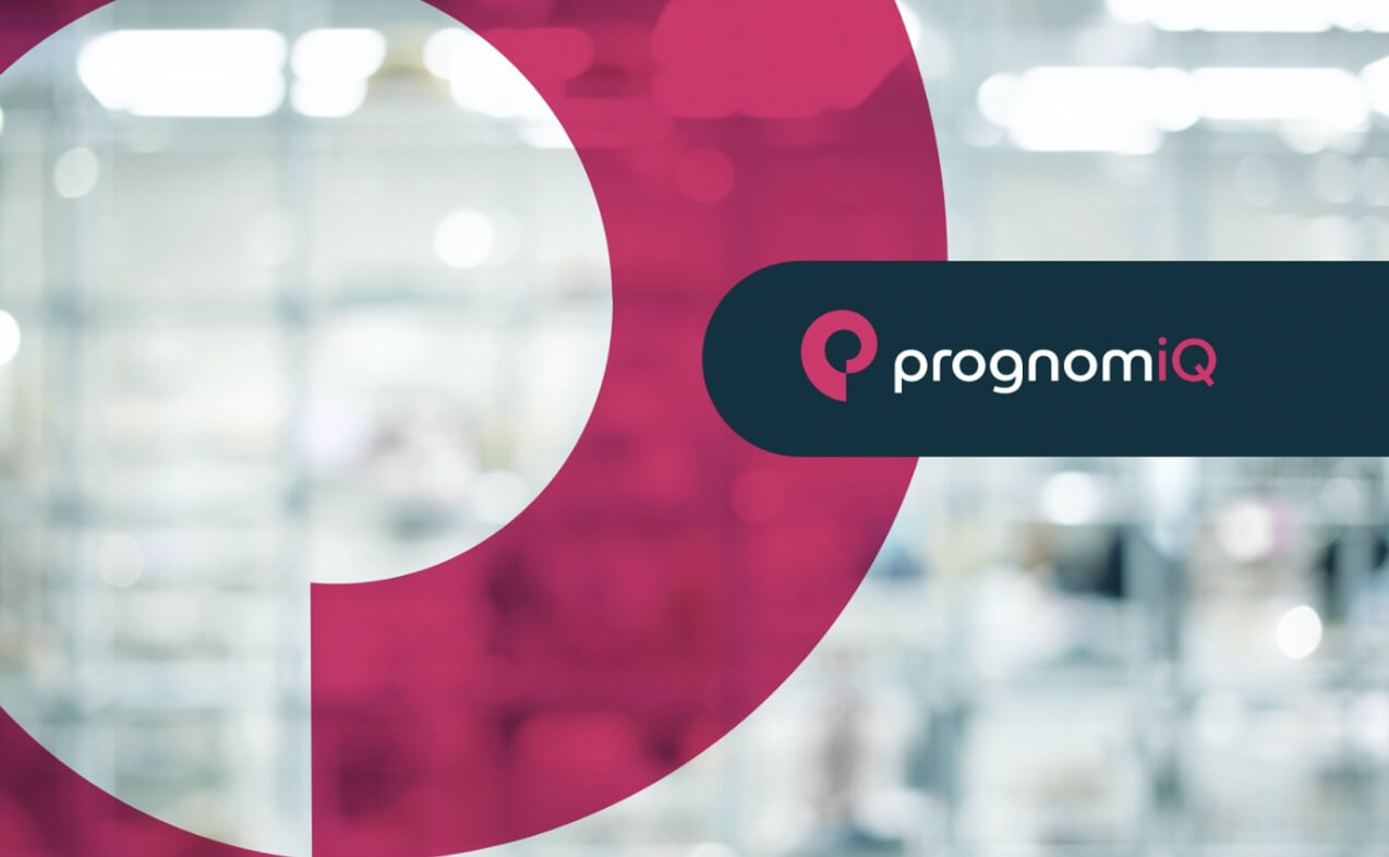 PrognomiQ logo in front of blurred medical image, featured work by XDS.