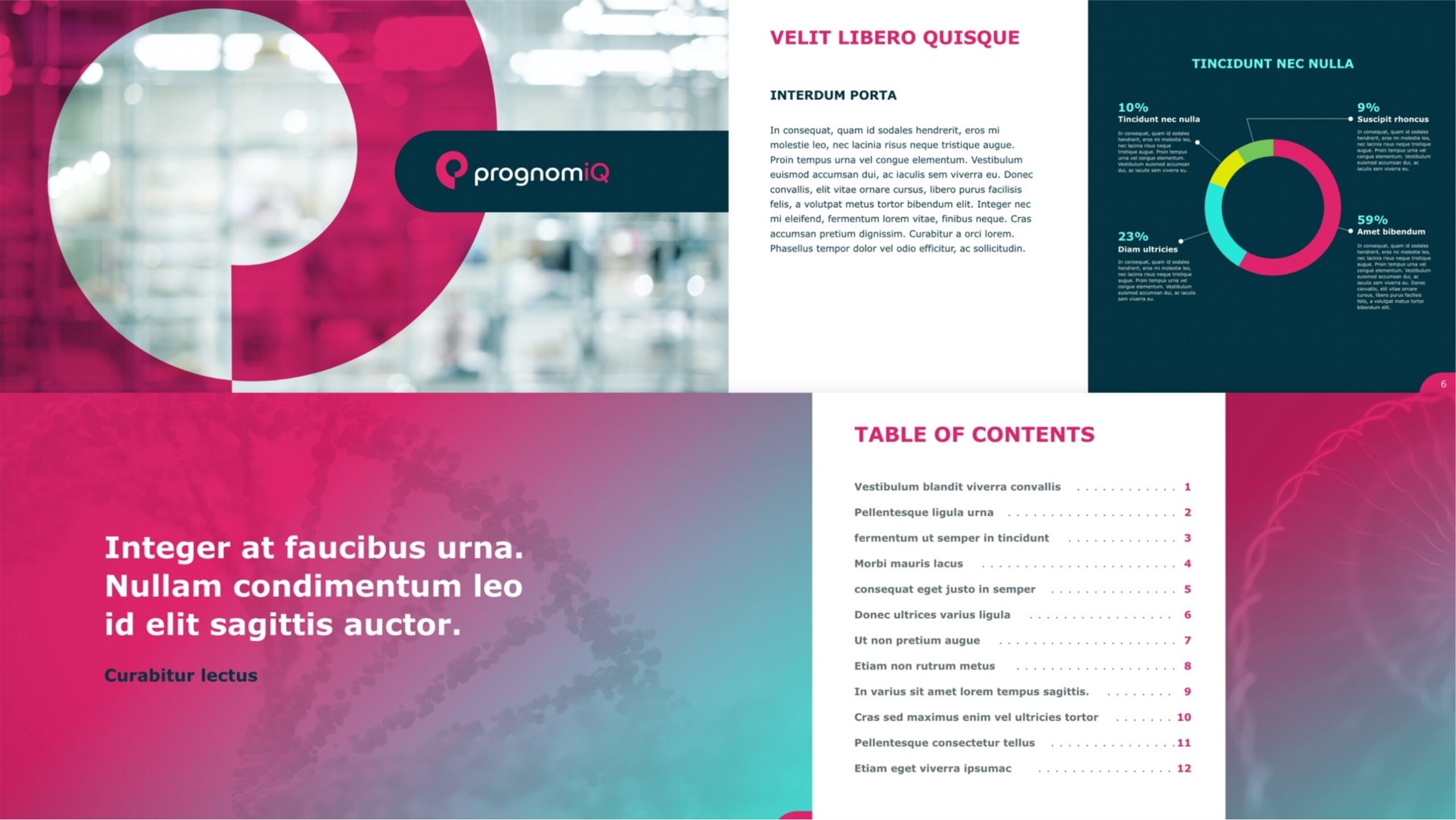 Example of a brand collateral document, Showing logo, design elements, and color scheme for the company PrognomiQ.