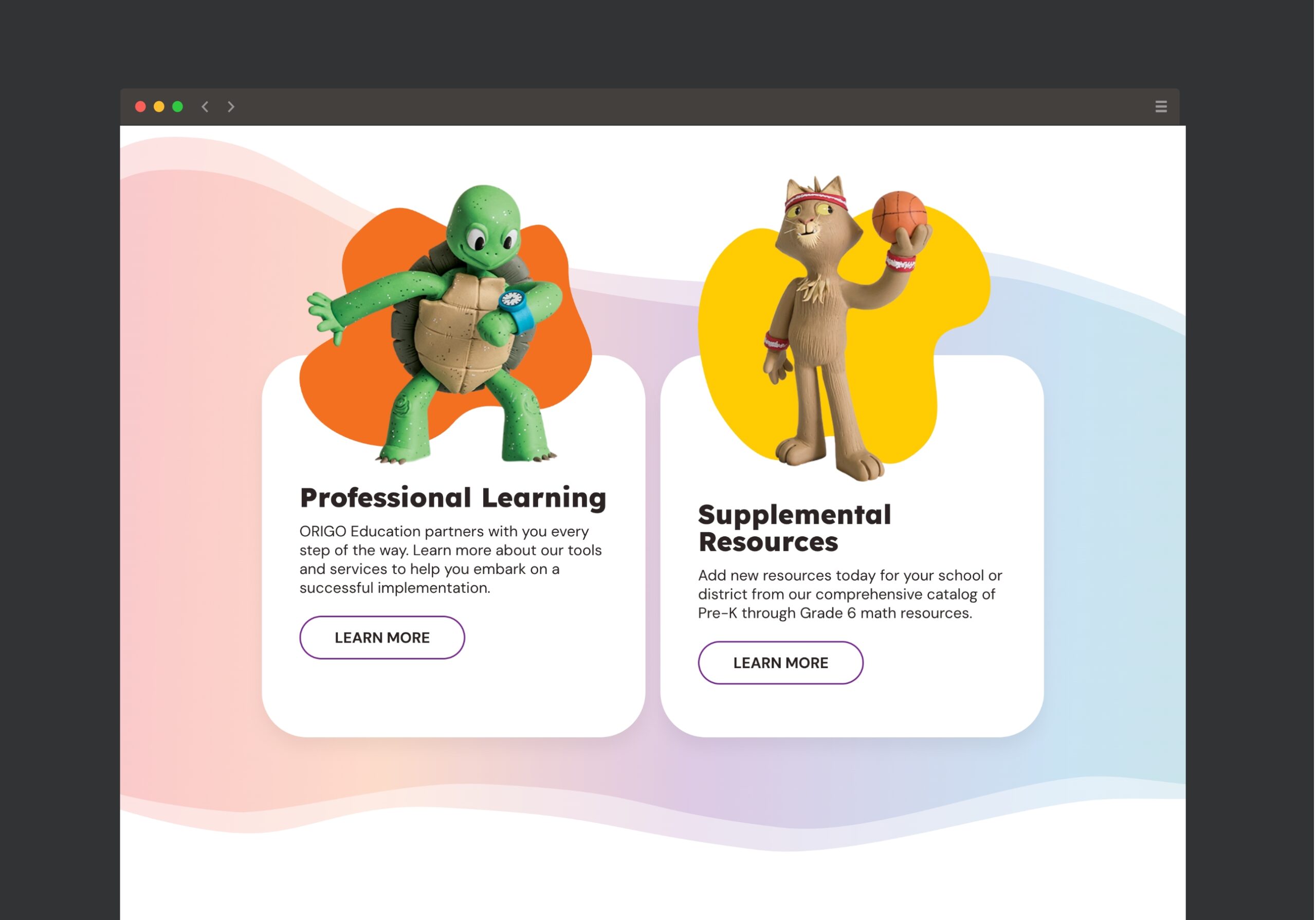 Screenshot of the redesigned website for ORIGO Education's core product offering with a streamlined user experience.