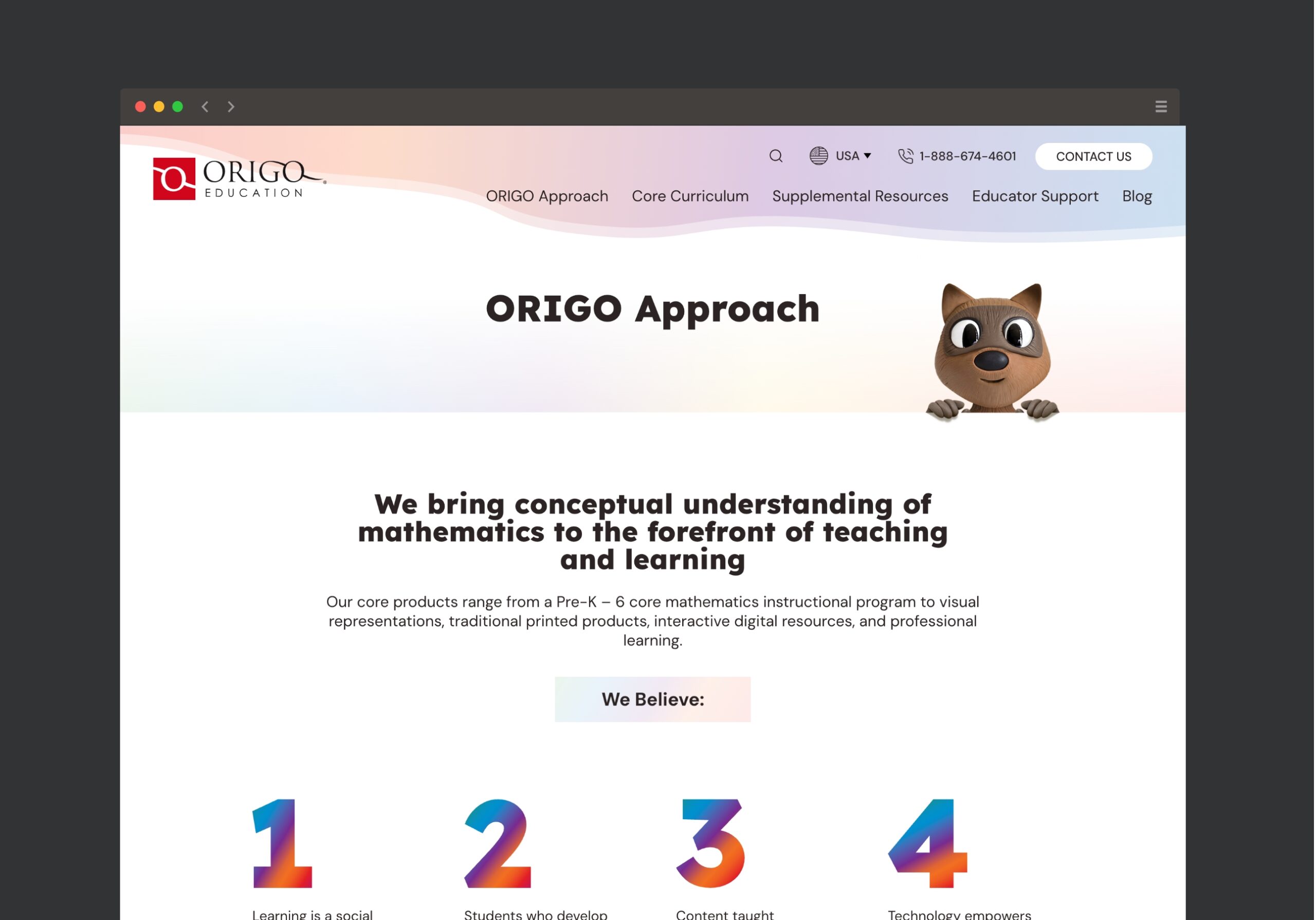 ORIGO Education's redesigned Approach page for a more simple and streamlined user experience.