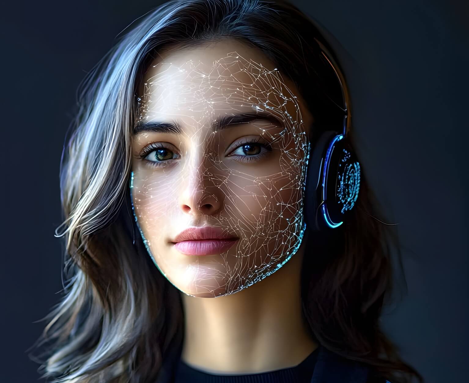 A futuristic AI agent girl to represent xds.ai's brand-specific AI engines services and solutions.
